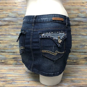 Almost Famous Skirt Womens Size 11 Distressed Denim Studded Accent Blue - Picture 1 of 13
