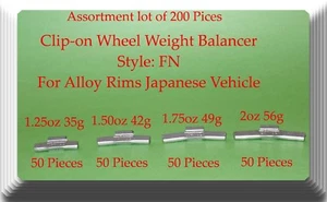 200Pc Assort Clip-On Wheel Weight FN for Alloy Rim Japan Cars 1.25 1.50 1.75 2oz - Picture 1 of 5