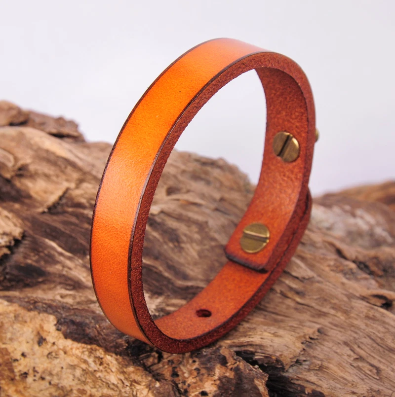 JG370 Light Brown Simply Rock Single Band Genuine Leather Bracelet Wristband - Image 1 of 4