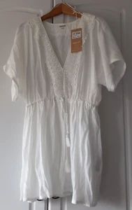 BNWT Ladies Size UK 14 "SOULCAL&CO" White Beachy Dress w Lace & Drawstring Belt - Picture 1 of 7
