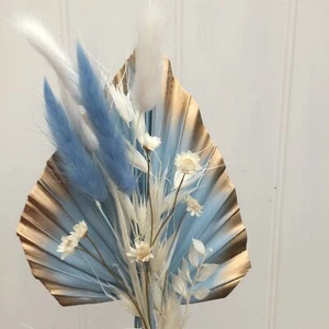 Medium Blue & Gold Palm Spear & Dried Flower Spray CAKE TOPPER - Picture 1 of 5