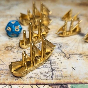Golden Pirate Borg Merchants & Marauders Ships Set of 7 Board Game Tokens - Picture 1 of 10