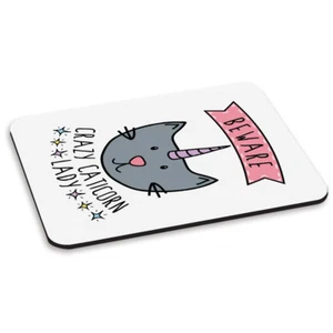 Beware 'Crazy' - Fou Caticorn Femme Tapis De Souris PC Ordinateur - Chat Licorne - Photo 1/1