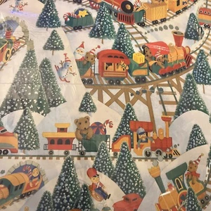 Vintage Hallmark Christmas Wrapping Paper 2 Sheets 20" X 30" Trains NOS - Picture 1 of 2
