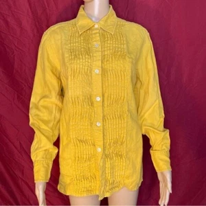 Bloomingdale’s Mustard Button Front Linen Top Oversized Small - Picture 1 of 8