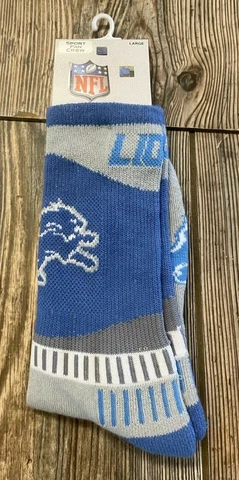 Brand New Mens Detroit Lions Blue & Gray Premium Logo Crew Socks Size Large Cover