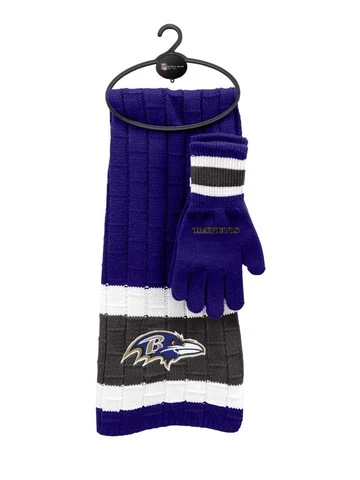 Brand New NFL Unisex Winter Knit Scarf and Glove Holiday Gift Set w/ Hanger NEW Cover