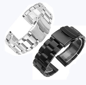 18mm-26mm Metal Watch Band Stainless Steel Bracelet Straps Matte Black or Silver