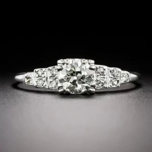 Vintage Art Deco Inspired Round Lab Created Diamond 925 Silver Anniversary Ring - Picture 1 of 7