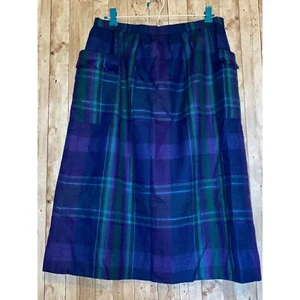 Women's Vintage Tanner Sport Blue Green Plaid Wool Zip Pencil Skirt Size 12 - Picture 1 of 12