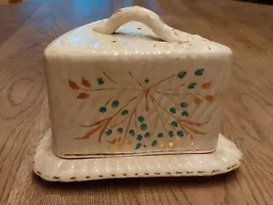 Antique Vintage Staffordshire Edwardian Large Pottery Cheese Dish & Cover Wedge - Picture 1 of 16