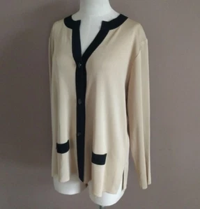 Exclusively Misook Womens Petite S Button Down Cardigan Acrylic Tan Black Career - Picture 1 of 7