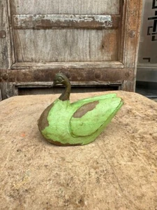 Vintage Old Wooden Hand Crafted Brass Head Swan Duck Figure - Picture 1 of 15