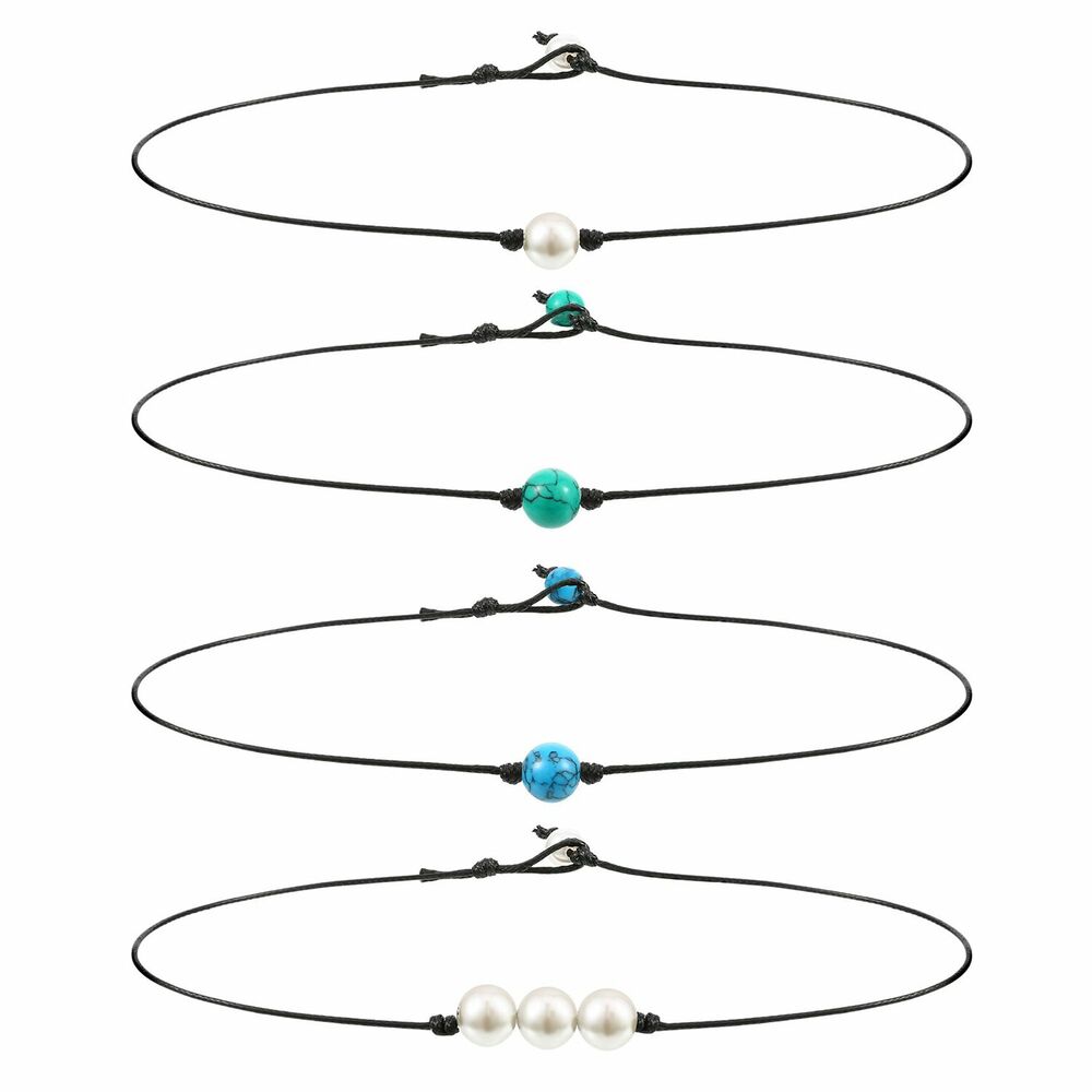 4 pcs Boho Turquoise Lava Bead Pendant Choker Necklace Jewelry Set Women Girl