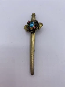 Vintage Sword Pin W/ Signature CORO Brooch Beautiful Stones - Picture 1 of 5