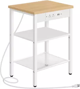 End Table with Charging Station and USB Ports, 3-Tier Nightstand with Adjustable - Picture 1 of 12