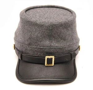 Civil War CONFEDERATE Grey Curved Leather Peak Kepi Plain Kepi Hat All Sizes - Picture 1 of 7