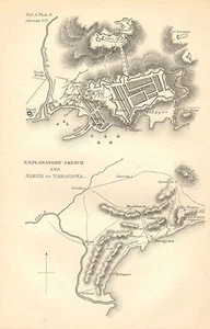 PENINSULAR WAR MAP/BATTLE PLAN BATTLE ~ SIEGE OF TARAGONA EXPLANATORY SKETCH - Picture 1 of 2