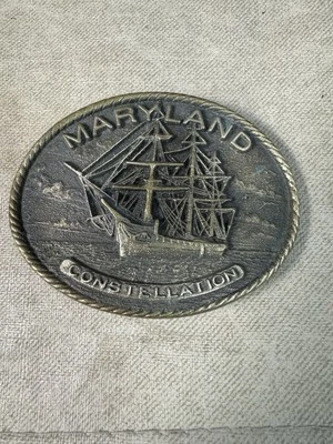 Heritage Mint Vintage 1979 Maryland Constellation Ship Solid Brass Belt Buckle - Image 1 of 4