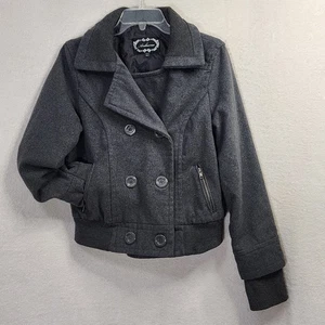 Tailored Warm Womens Gray Double Breasted PeaCoat Jacket L Fitted Naval Chic - Foto 1 di 12