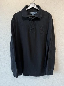 Polo Ralph Lauren Rugby Shirt Herren 2XL Schwarz Custom Fit Big Pony Ellenbogen Patches - Bild 1 von 15