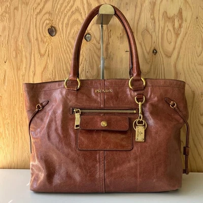 PRADA Leather Shoulder Bag Auth Brown Women Italy 124974 - Image 1 of 4