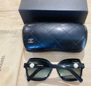 Chanel black white pearls sunglasses letters oversized square full set vintage - Picture 1 of 16