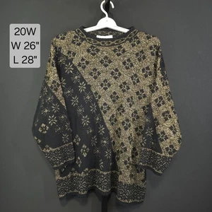 Vintage Trimmings Sweater Womens Plus 20W Black Gold Metallic Lurex 80s Batwing - Picture 1 of 7