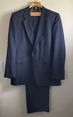 Traje Stafford Para Hombres 46R Azul Marino Cuadros 2 Botones 100% Lana Pantalones W46XL32 Plisado Foto 1 de 4