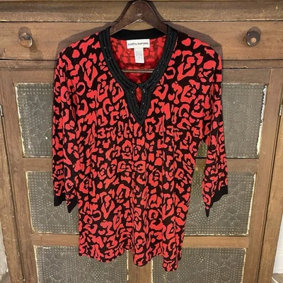 Женский свитер Cathy Daniels L красный черный с принтом рукав 3/4 вырез из бисера праздничный - Изображение 1 из 4