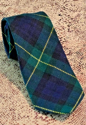 Gravata masculina xadrez Marshall Field 100% lã verde azul bronzeado feita na Inglaterra - Imagem 1 de 3