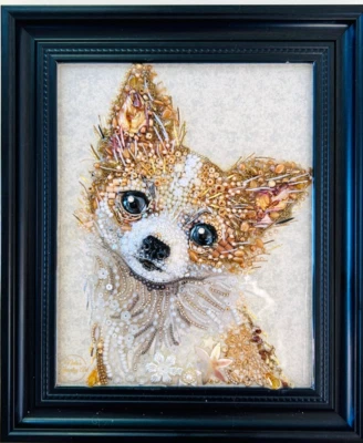 DOG PORTRAIT, FRAMED JEWELRY ONE OF A KIND ART, UNIQUE GIFT, HOME DECOR - Image 1 of 4