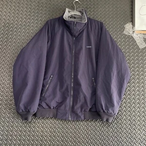 Vintage Lands' End Navy Blue Bomber Therma Check Fleece Lined Jacket Men Size L - Picture 1 of 10