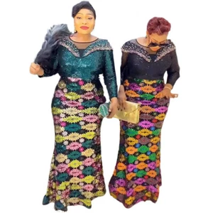 passendes langes Kleid Afrikanisches Langarm Pailletten Abendkleid, Damen Slim - Bild 1 von 8