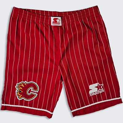 Pantalones Cortos Calgary Flames Vintage Años 90 Starter - Pantalones Uniformes Rojos - Tiene Bolsillos Foto 1 de 4