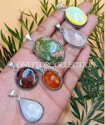Jasper & Mix Gemstone 925 Sterling Silver Plated Handmade Design Pendants Lot - Image 1 of 3