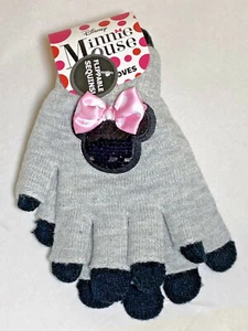 Niñas Disney Minnie Mouse Guantes Abatibles Lentejuelas Negro Gris - Imagen 1 de 3