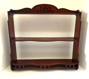 Vintage 3 Tier Mahogany Wood Hanging Wall Display Shelf Curio w/ Gallery Rail - Picture 1 of 12