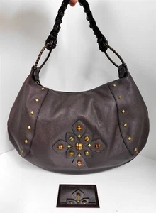 Eric Javits Brown Leather Studded Hobo Shoulder Bag - Picture 1 of 6