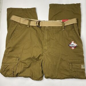 Union Bay Men’s Golden Brown Cargo Pants Survivor Straight Leg Belted Size 44x30