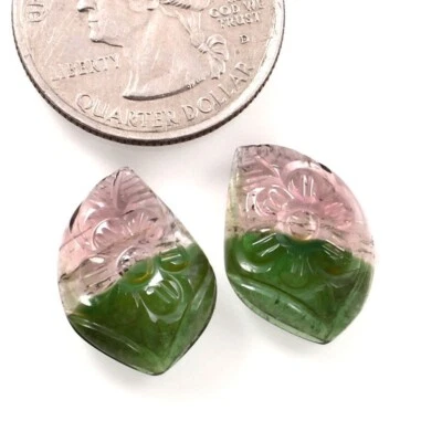 Loose Gemstone Natural Certified Bio Tourmaline Hand Carved Fancy Pear A677 - Image 1 of 3