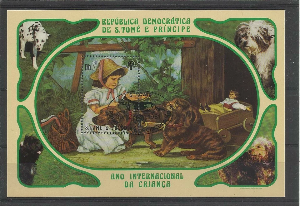  chien dog hund perro Bloc Feuillet oblitéré 88  San Tomé tableau peinture  - Photo 1/1