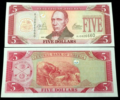 Liberia 5 Dollars 2003 Banknote World Paper Money UNC Currency Bill Note - Image 1 of 3