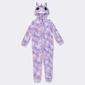 Peace Love & Dream Girl Pink Purple Unicorn One Piece Zip Pajama Union Suit L 14 - Picture 1 of 5