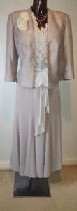 Jacques Vert silver grey skirt top jacket Mother of the Bride suit 16 - Picture 1 of 3