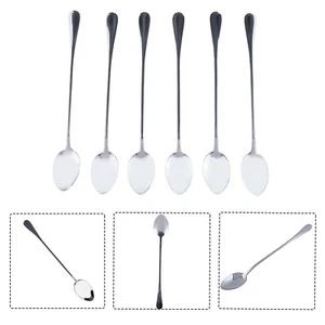 6pcs Tall Drink Spoon Set Stainless Steel Iced Tea Milkshake Coffee Tools Pack - Picture 1 of 8