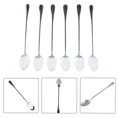 6pcs Tall Drink Spoon Set Stainless Steel Iced Tea Milkshake Coffee Tools Pack - Image 1 of 4