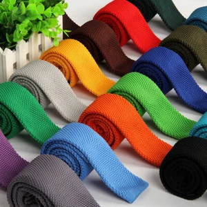 Quality Mens Tie Knit Knitted Ties Necktie Male Solid Slim Skinny Narrow Necktie - Picture 1 of 34