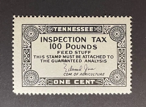 Tennessee State Revenue 1 cent - 100 lbs. black Feed Inspection #FE115 M-DG - TN Cover