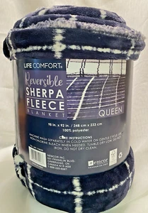 Life Comfort, 98"x 92" Sherpa Fleece Felpa Manta Reversible (azul y blanco) - Imagen 1 de 6